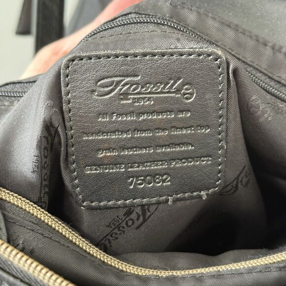 Vtg Fossil Leather Purse Crossbody Bag Black Key Charm Zips Grunge Capsule Boho - Picture 7 of 14